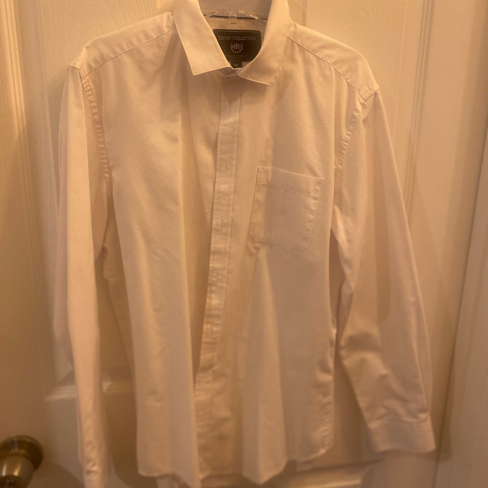 Report Collection Boys White Button-Down Shirt | Size 16 | Long Sleeve